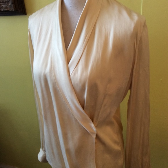 Dana Buchman Cream Wrap Silk Long Sleeve Top Sz 4 - Picture 2 of 12